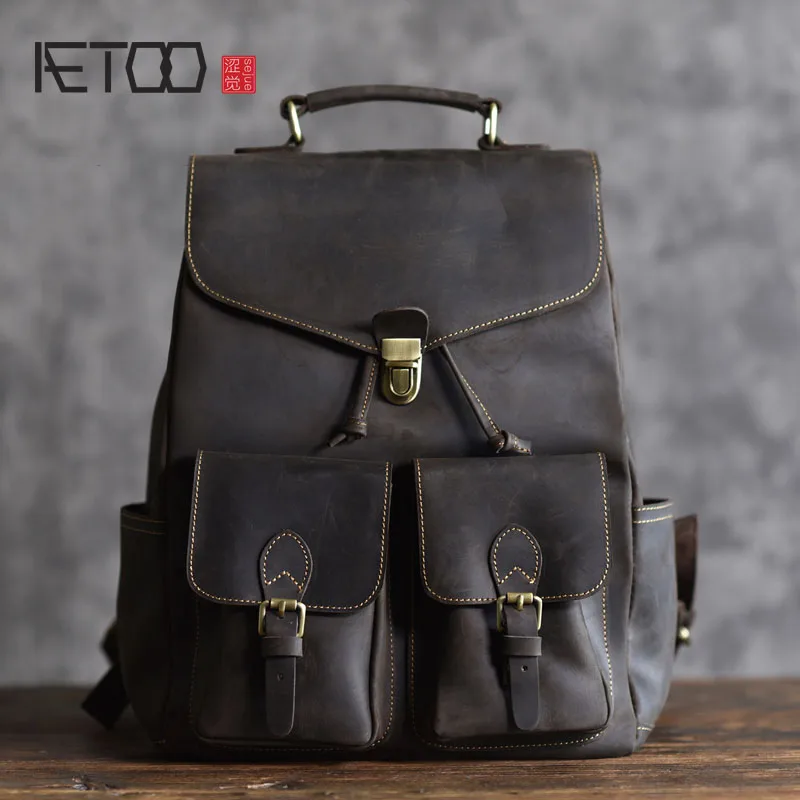 

AETOO New British crazy crazy horse leather shoulder bag college limelight cowhide retro backpack men's computer bag