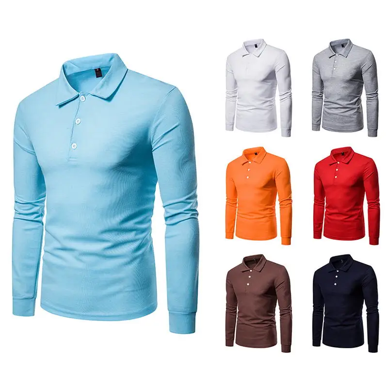 

2019 New Spring Casual cotton Men Polo Shirt Mens Long Sleeve Solid Polo Shirts Camisa Polos Tops Tees Plus size S-2XL
