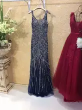 Navy Blue Rhinestones Crystal font b Evening b font Prom font b Dress b font Plus