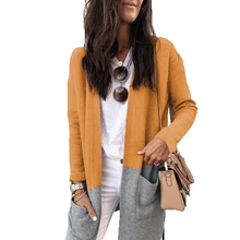Long Sweater Women Winter Fashion 2018 Knitting Cardigan Patchwork Cotton Packets Sweater Coat Long Sleeve Open Stitch Knitwear