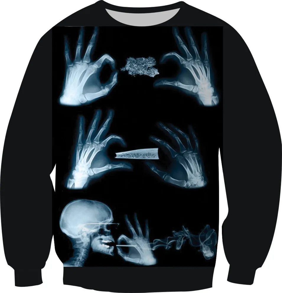 

New 2018 3D Print Fashion Clothes Hand And Head Skull Smoking Sweatshirts Crewneck Sweats Pullover Tops Women Men Fleece Hoodies
