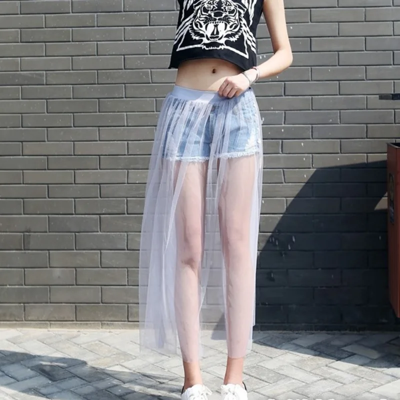 JIEZuoFang летняя длинная кружевная юбка женская черная белая сетчатая вуаль повседневные юбки с низкой талией богемная сексуальная прозрачная макси Одежда
