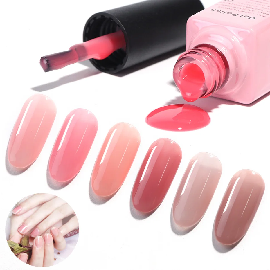 

6ml UV Gel Nail Polish Nude Pure Color Clear Varnish Summer Transparent Pink Coffee Soak Off Lacquer Topcoat Manicure LALT01-06