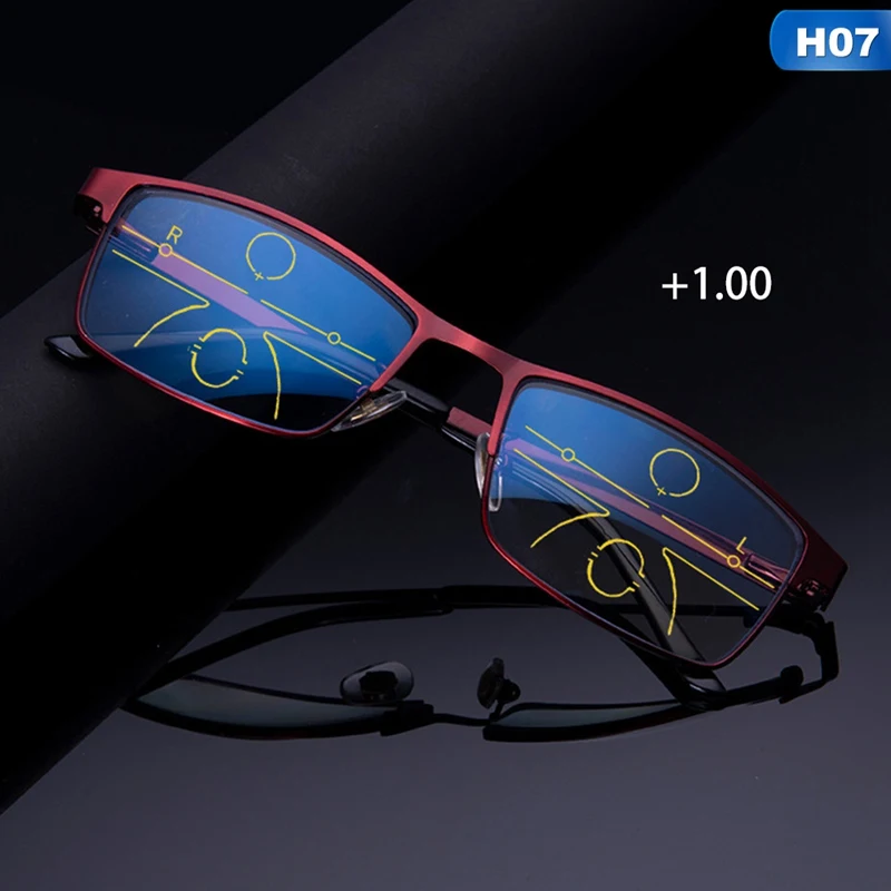 Полнорамочные очки с мультифокусом, прогрессивные линзы из смолы, дистанционные двойные прогрессивные бифокальные очки для женщин и мужчин, очки для чтения - Цвет оправы: 07