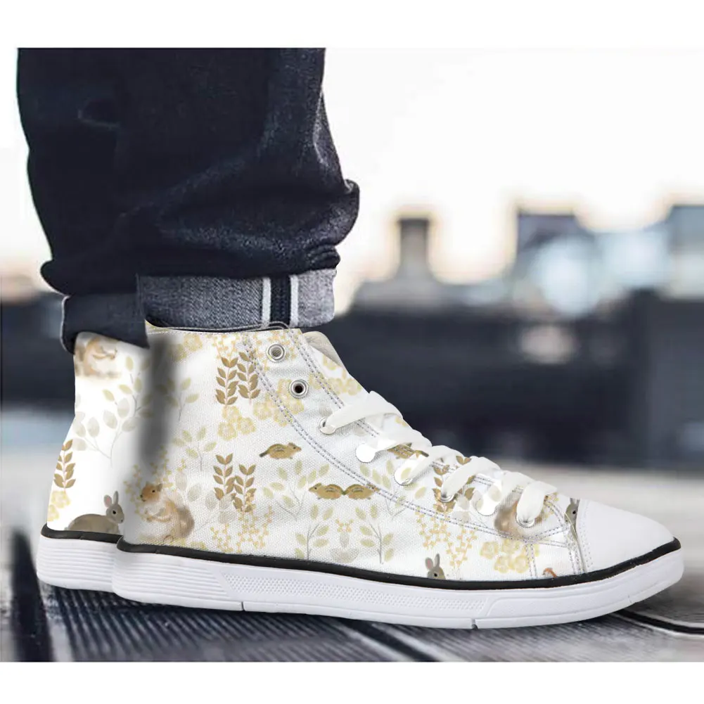 

Rabbit Pattern Fashion Sneakers for Man Canvas Shoes High Top Flats Casual Shoes Boys Footwear Lace-up