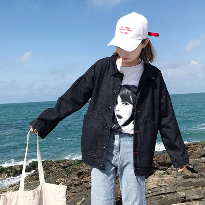 Harajuku Style Denim Jacket For Women 2018 New Black Jean Jacket Women Casual Loose Basic Coat Autumn Female Jacket