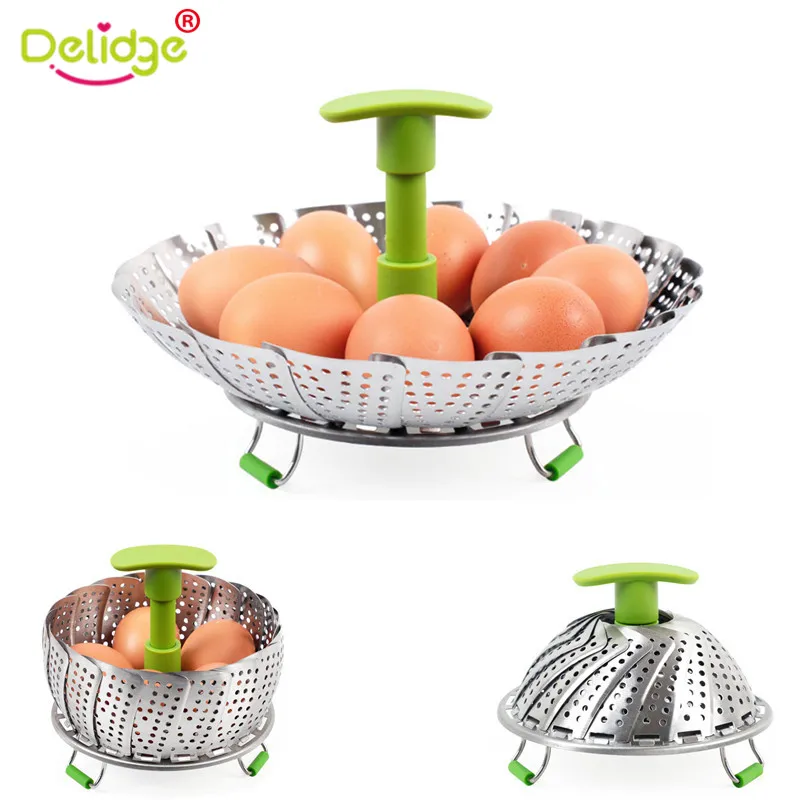 

1Pc Kitchen Dish Steamer CookwareStainless Steel Steaming Food Basket Mesh Steamer Folding Food Fruit Vegetable Vapor Cooker Too