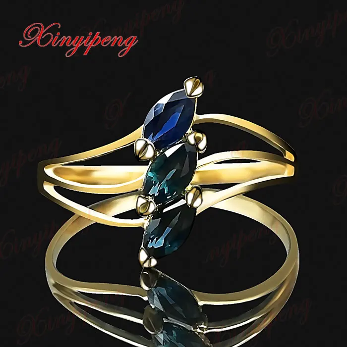 18 k gold inlaid natural sapphire ring