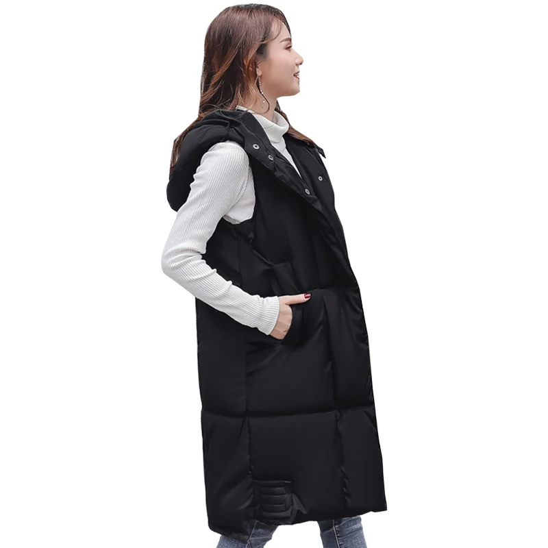 New Plus Size 5XL women vest Winter jacket Hooded Thicken Warm Long Casual Cotton Padded Waistcoat female Sleeveless waistcoat