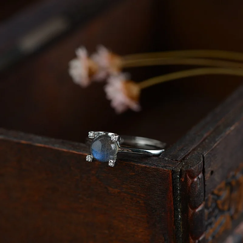 

2019 Anniversary Hot Sale Women Anel Feminino Labradorite Ring Wholesale S925 Process Inlay Female Money Opening Rings