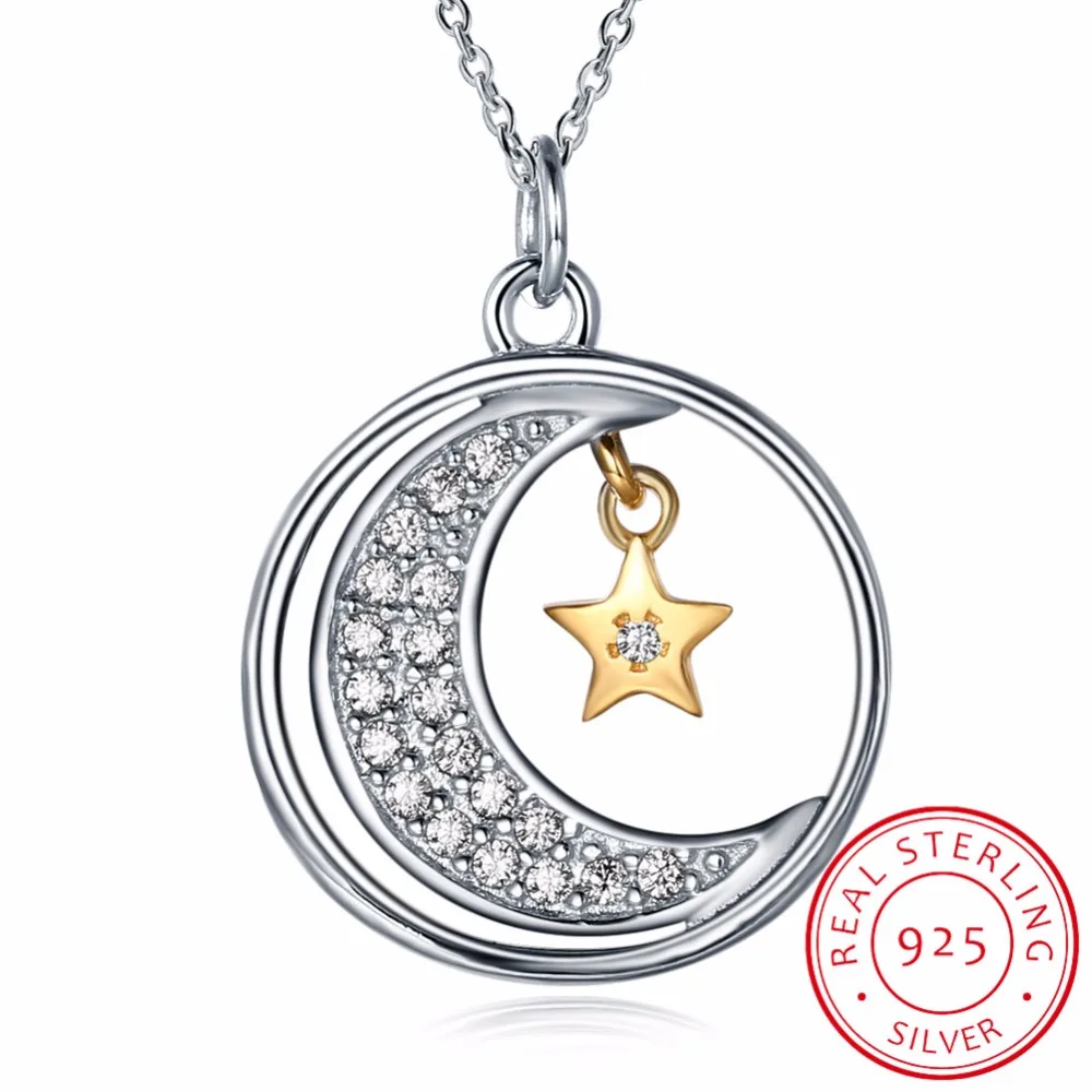 

LEKANI 925 Sterling Silver I Love You To The Moon And Back Cubic Zirconia Moon Star Necklace & Pendant Mother's Day Gift Jewelry