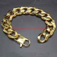12/15/17 мм широкий модные золотые Цвет браслет ювелирные изделия байкер Для мужчин, браслет из нержавеющей стали браслет из звеньев 7-1" пользовательскими форматами