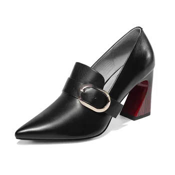 

Simple and elegant luxury brand deep mouth women's single shoes new metal buckle high heels fashion pointed leather shoes women