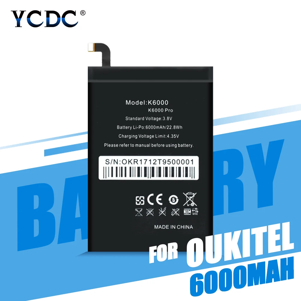 Аккумулятор для телефона 6000 мАч Oukitel K6000/ K6000 Pro / Ulefone Power DOOGEE T6 Homtom HT6 мобильный