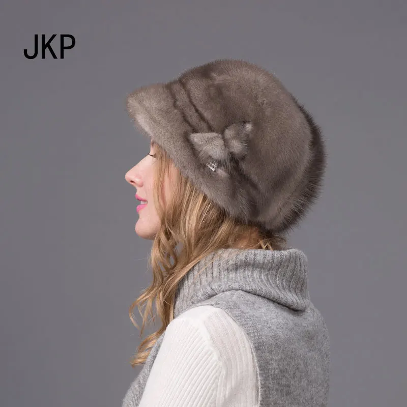 JKP русская зима меховая шапка для женщин из натуральной норки cap Стиль, Новые горячие модные теплые реального норки шляпа DHY-57 - Цвет: DHY 57A