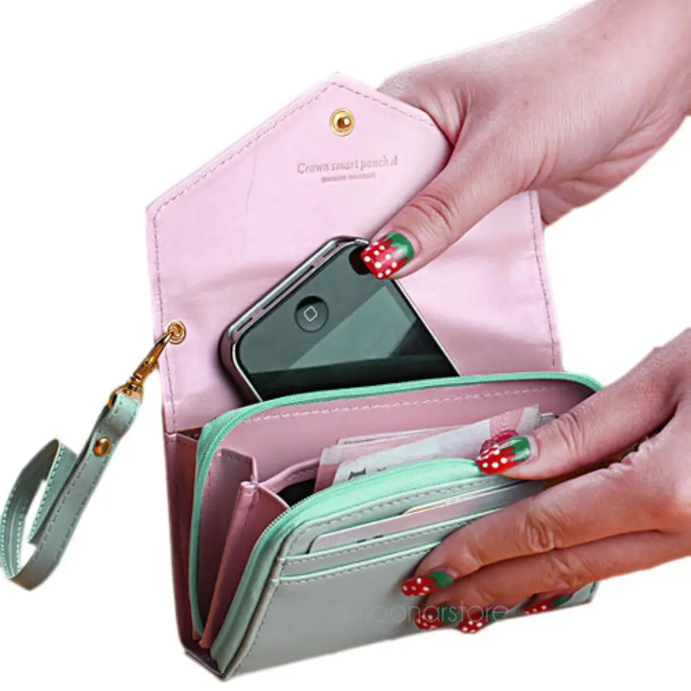 Big Sale! 2015 New Arrival Fashion Lady Women Leather Purse Phone Wallet Short Bag Card Holder for iphone 4 Iphone 5 BB704