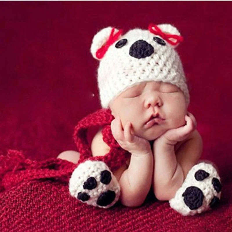 Cute Newborn Baby Crochet Knit Handmade Bear Ear Hat Cap Photo Photography Prop
