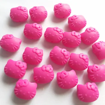 

10pcs /lot Fuchsia Color Baby Silicone Bead Hello Kitty Cartoon Silicone loose beads for baby chew teether ,Bead teether
