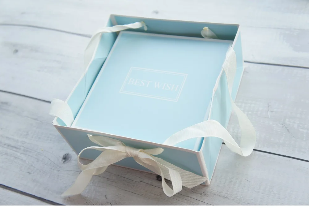 1 Набор бумажной коробки(коробка+ бумага+ сумка+ бирка) романтическая синяя Подарочная бумажная коробка для свадебной вечеринки, дня рождения, шоколада, печенья, конфет