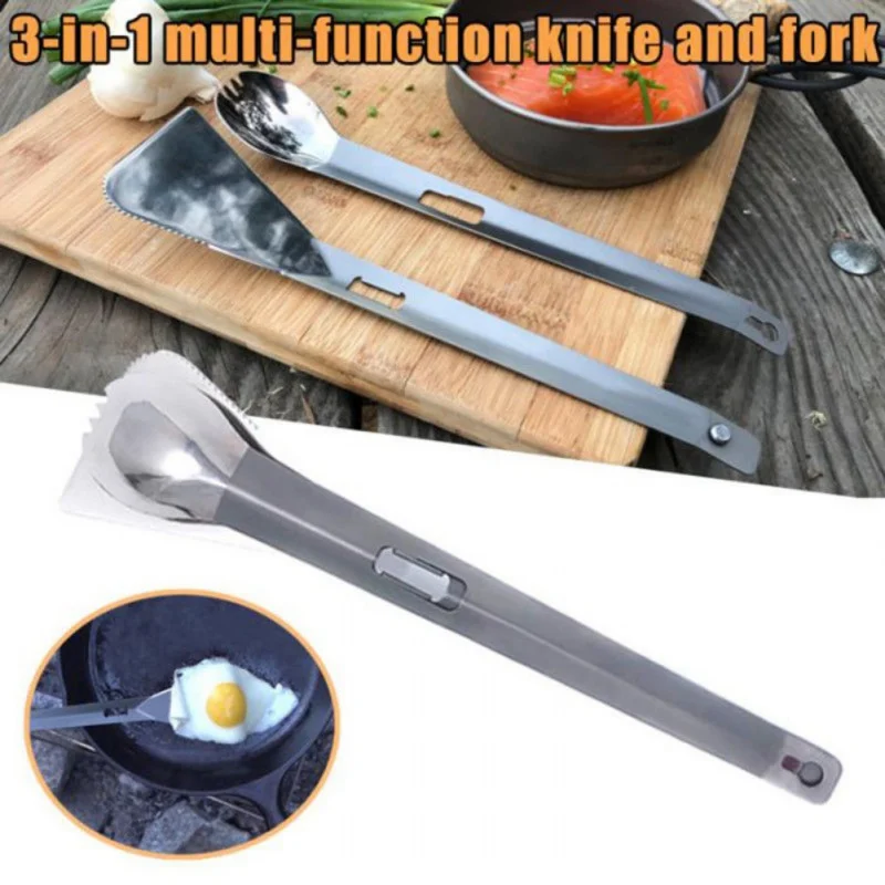 

3-in-1 Outdoor Barbecue Tongs Spatula Spork Shovel Clip Detachable Stainless Steel Z