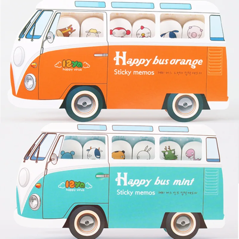 

Cute Bus Design Self-Adhesive Stickers for Office Working Practical Stationery Sticky Notes Stickers Memo Pad Papeleria Notepad