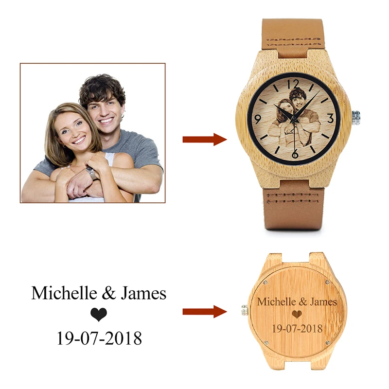 BOBO BIRD Personal Custom Couple's Watches Men Women Watch Print Your Own Photo for Clocks relogio masculino UV-A31