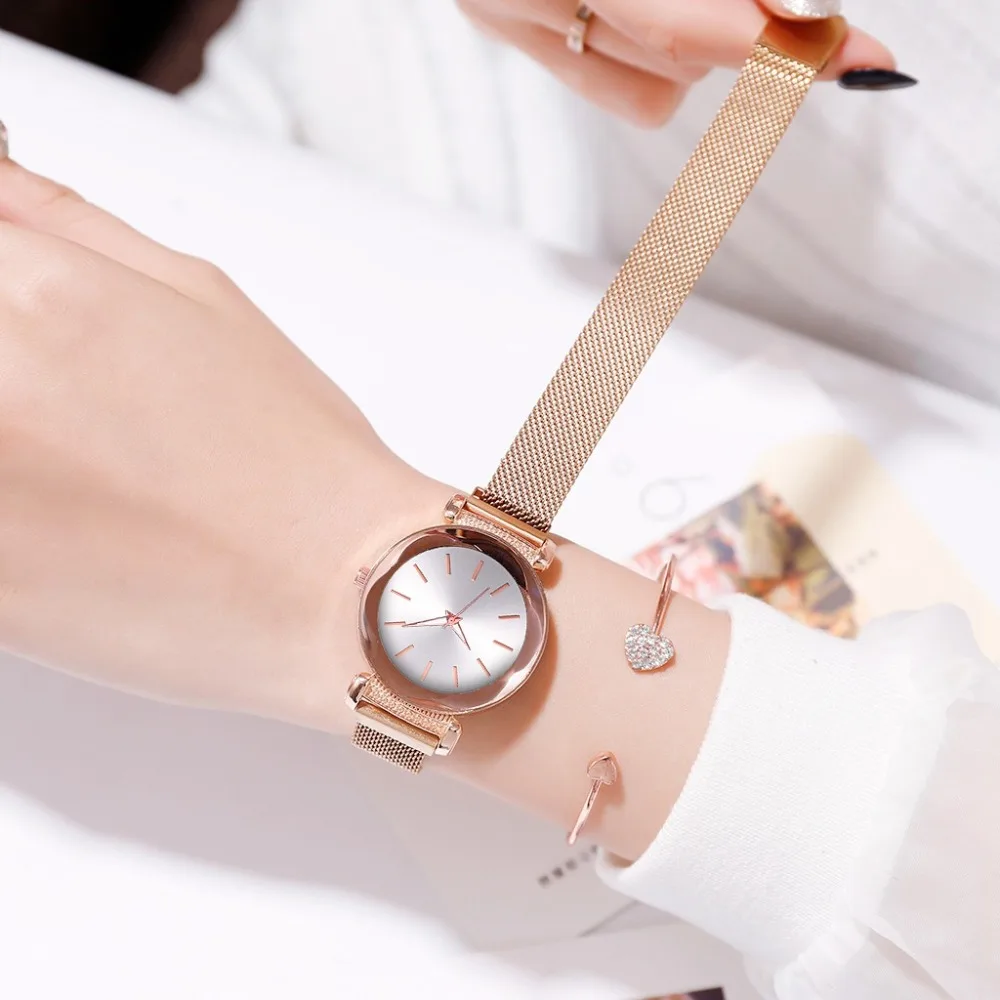 

Fashion Minimalist Watch Women's Starry Sky Wrist Watch 2019 Luxury Rose Gold Ladies Casual Quartz Magnetic Mesh Female Clock