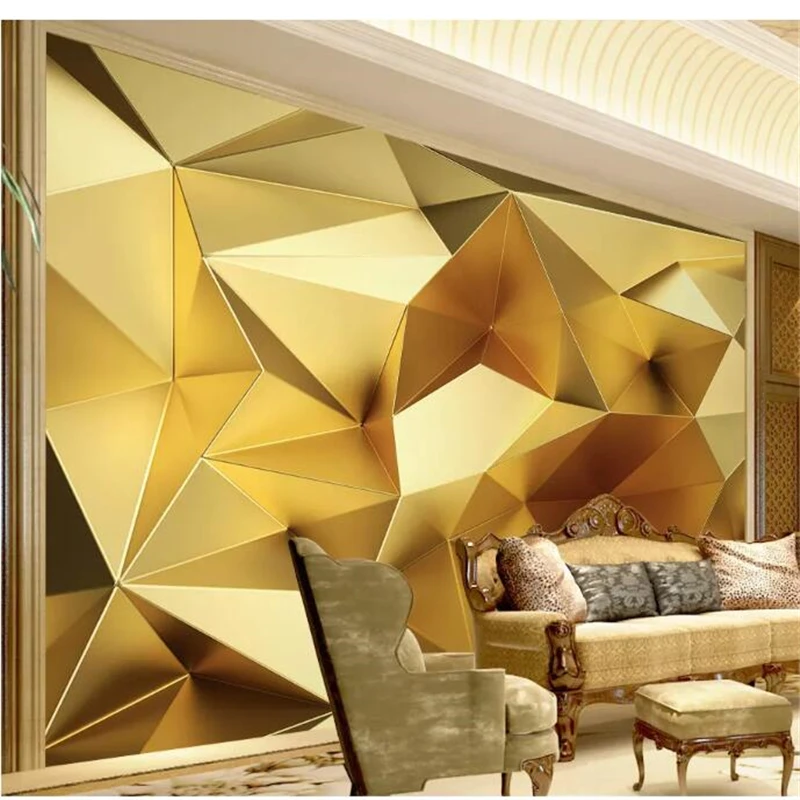 wellyu papel de parede para quarto Custom wallpaper Luxury gold geometric polygon 3d stereo European TV background wall