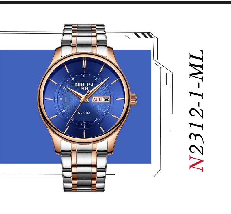 Relogio NIBOSI Watch Men Waterproof Leather And Steel Band Men Watch Date Day Blue Wrist Watch Analog Quartz Fashion Male Clock  (7)