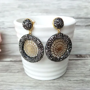 

5 Pairs Fashion round hollow out earrings Paved Rhinestone Crystal Charm Dangle earrings Jewelry for women ER528