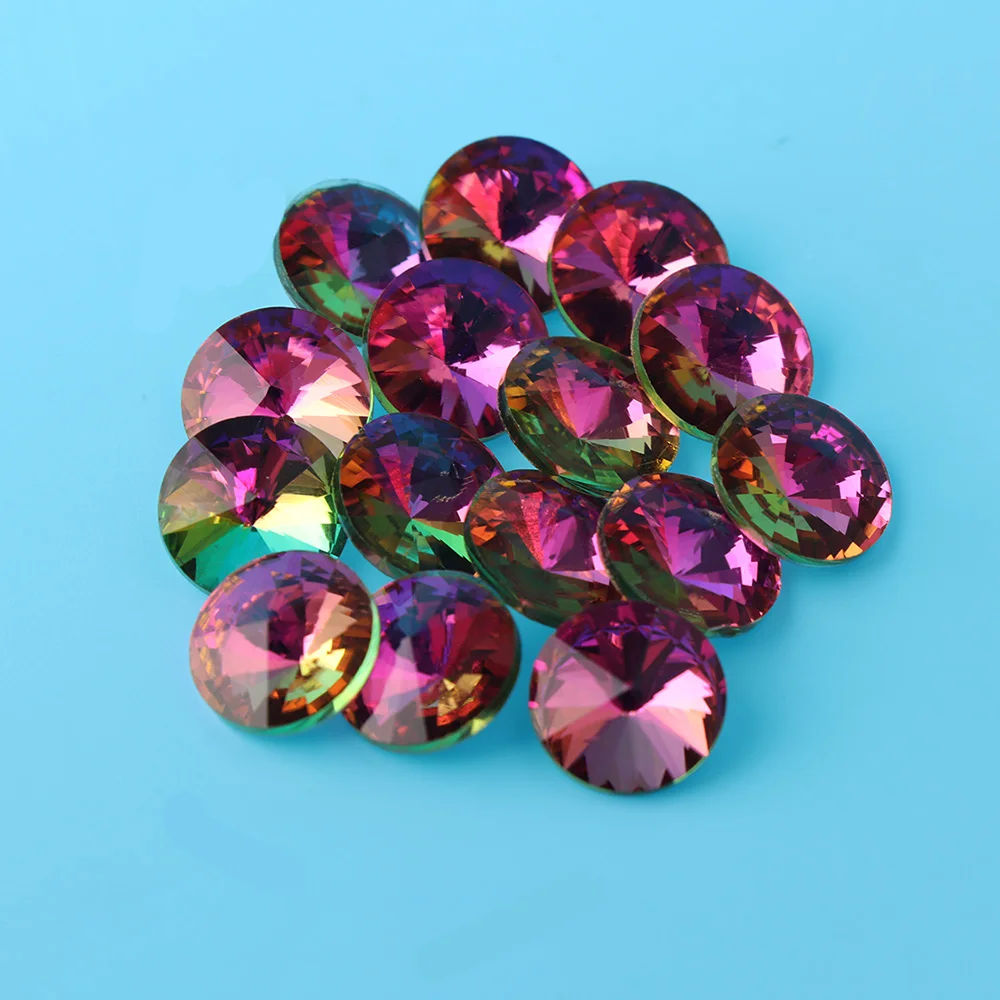 

15pcs 12mm Colorful AB Rivoli Beads Fantasy Stone Round Crystal Pointback Jewelry Crystal Stones Jewelry
