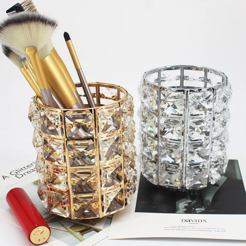 

European Crystal Tube Makeup Brush Storage Bucket Eyebrow Pencil Comb Finishing Cosmetic Storage Box Professional Beauty Tools
