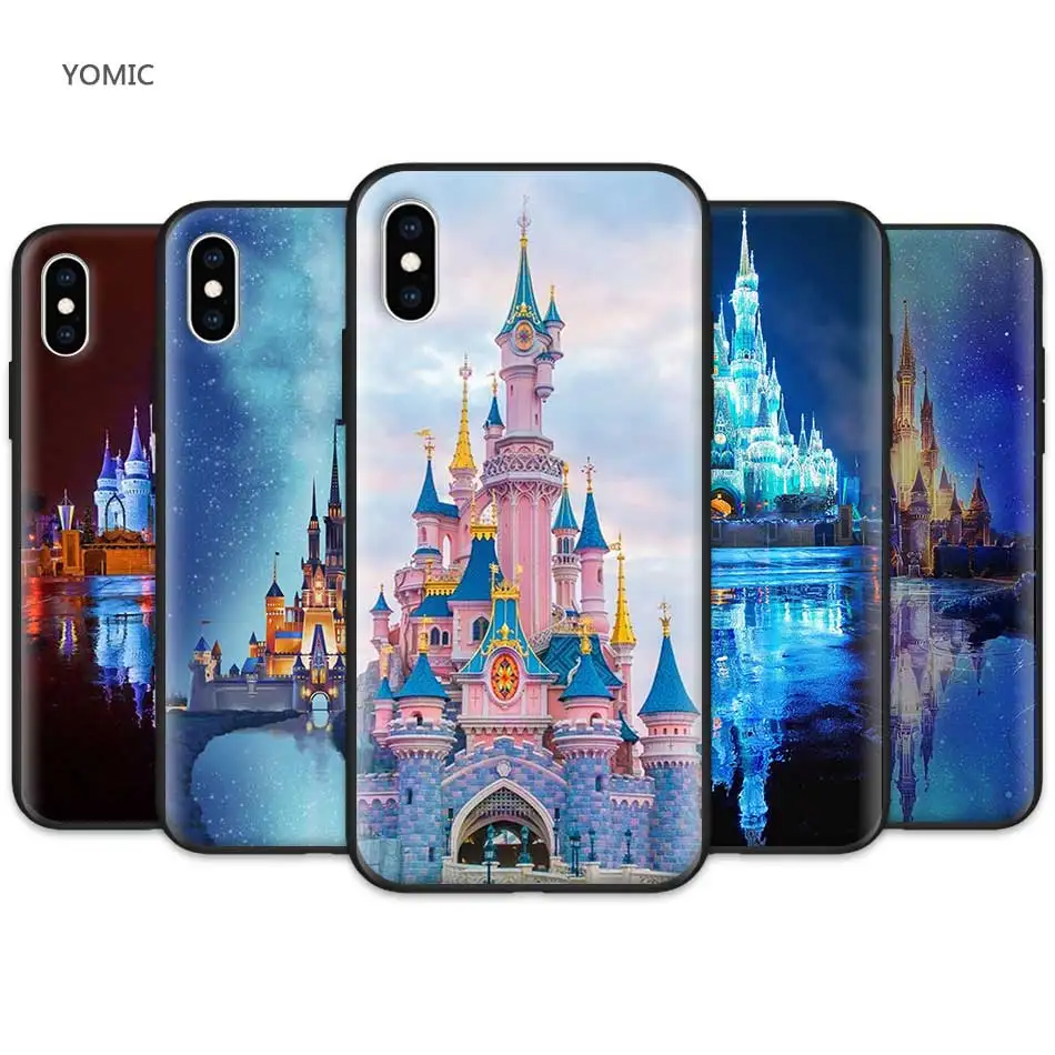 

Silicone Case for Apple iPhone XR 7 8 6 6S Plus X XS MAX 5 5S SE Black Case World Cinderella Castle Mobile Phone Case Cover