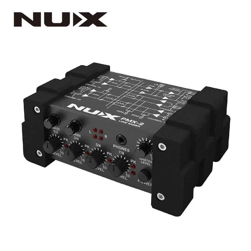 NUX PMX-2/PMX-2U I/O Line Mixer мини микшер консоль USB Звуковая консоль 6/8 входы 2 выхода индикатор громкости регулятор уровня