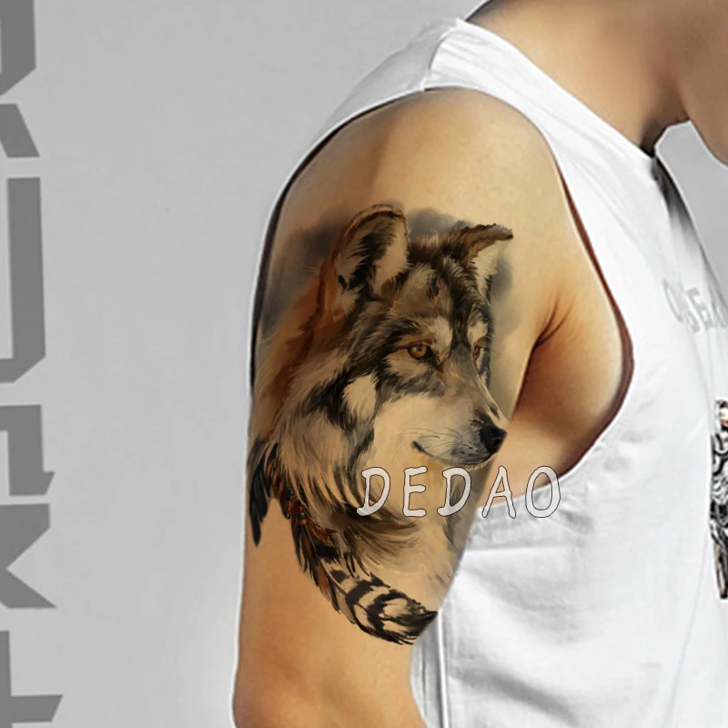 

Waterproof Temporary Tatoo Fake Tattoo Sticker Wolf Feather Tatouage Flash Tatto Large Size Tattoos Stickers For Men Women Girl