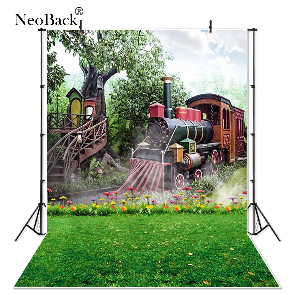 NeoBack Thin Vinyl Spring View Photography Background Locomotive Train ...