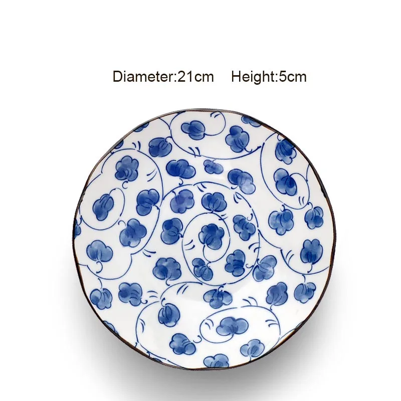 8 дюймов японский стиль синий и белая фарфоровая посуда керамика тарелка Завтрак Посуда для пасты фрукты поднос для суши интимные аксессуары - Цвет: C