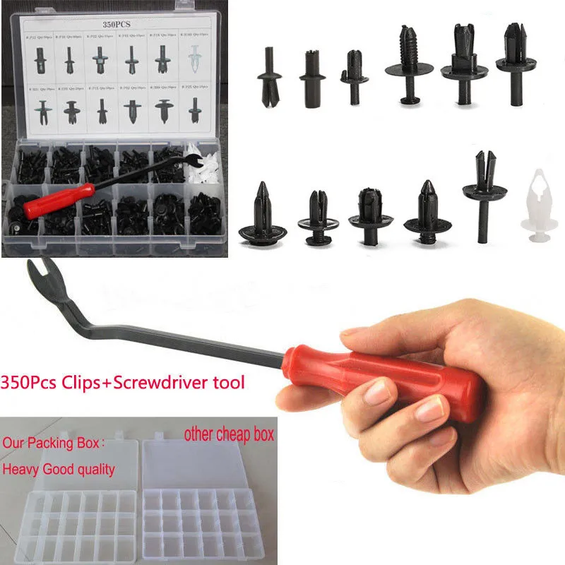 

Universal 350Pcs Plastic Car Body Push Pin Rivet Auto Fastener Trim Moulding Car Bumper Clips Retainer Buckle Screwdriver