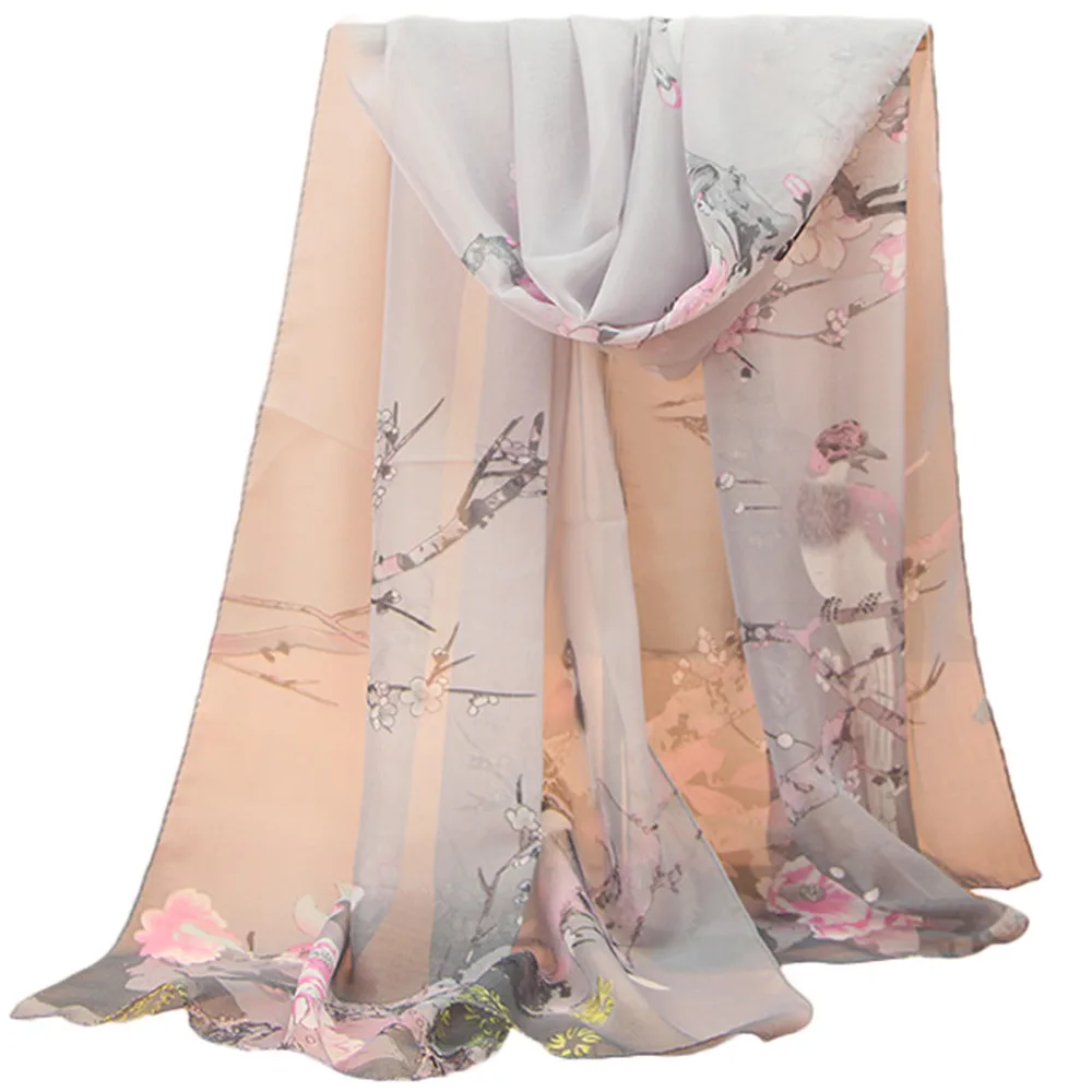 Женский шарф с цветочным принтом, шифоновый хиджаб, Дамский модный шарф-шаль для женщин, Осенний мягкий удобный пляжный шарф из кашемира - Цвет: Темно-серый