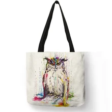 Креативный узор, женские сумки на плечо, акварельное искусство, птица, Сова, стрекоза, сумка из эко-льна, практичные, повседневные, Офисные Сумки