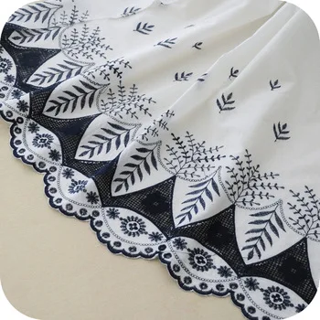 High Quality 140cm Blue Embroidered Cotton Lace Fabric Floral Embroidery Lace Fabrics for Patchwork Sew Dress Skirt Doll