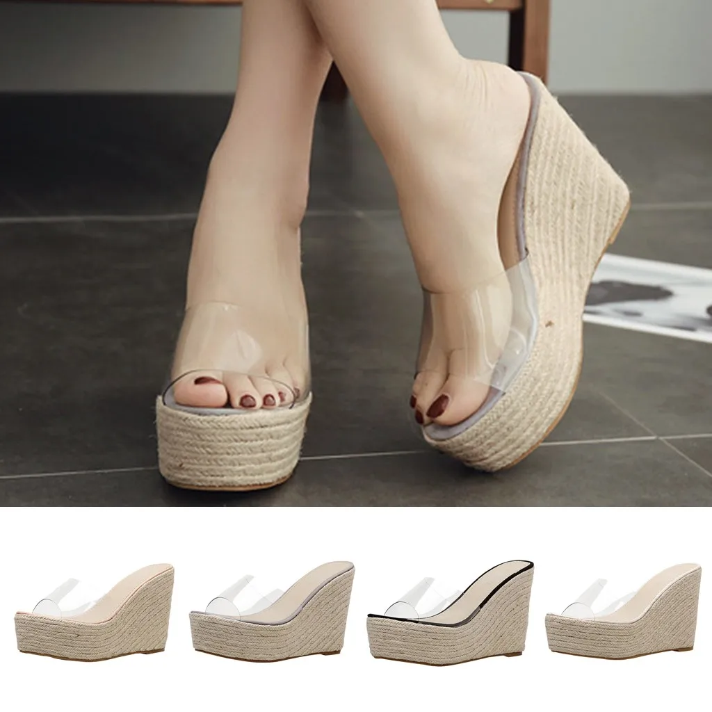 

Women Elegant Summer Lady Leisure Platform Hemp Sandals Wedge Beach Slippers Klapki Damskie Na Lato Slippers Flip Flops