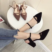 2019 spring and summer new word with suede versatile high heels pointed thick with back sandals