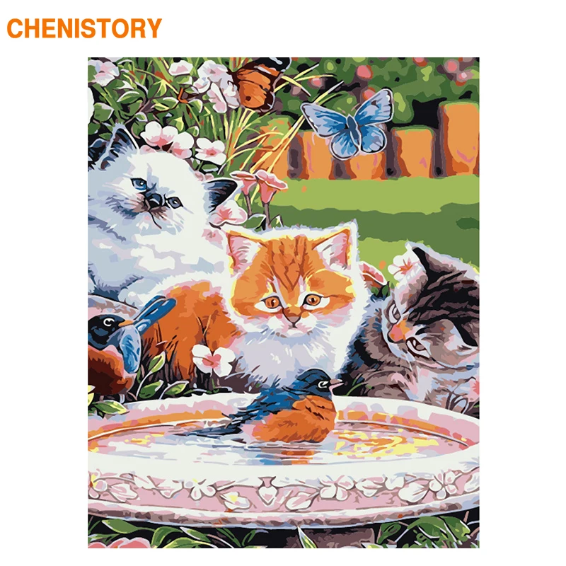 

CHENISTORY Frameless Picture Cats Bird DIY Painting By Numbers Animals Hand Painted Oil Painting For Home Decor 40x50cm Artwork