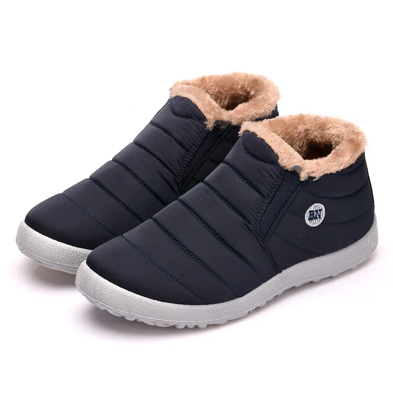 

Winter Boots Mens Fashion Fur Flock Warm Shoes Man Leather Black Ankle Snow Boots 2019 New Casual Mens Boots Flat Plush Shoes