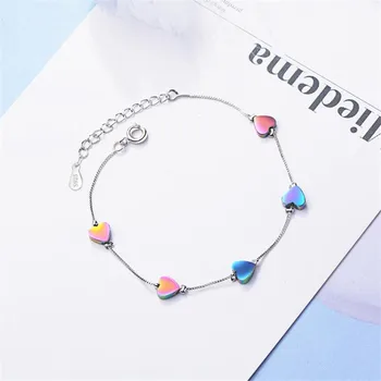 

New Creative Fashion Love Exquisite 925 Sterling Silver Jewelry Heart Shaped Colorful Crystal Women Bracelets SB155