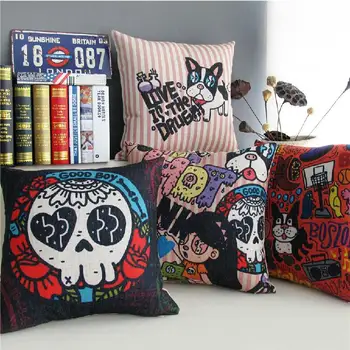 

Modern bar Graffiti Cartoon rock Skull dog Pillow Linen Cushion Pillow home decorate sofa cushions