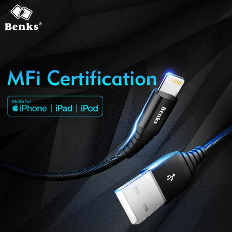 

Benks MFi Fast Charging Data Cable 8 Pin For Apple iPhone X 10 8 7 6s Plus Lightning To USB Charger Cable For iphone 5S SE 1.2M
