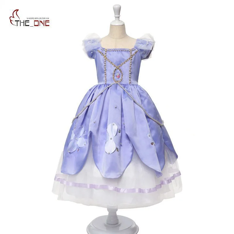

MUABABY Girl Sofia Dress Children Princess Pearl Fancy Deluxe Ball Gown Kids Sophia Cosplay Costume Girl Flower Party Dress