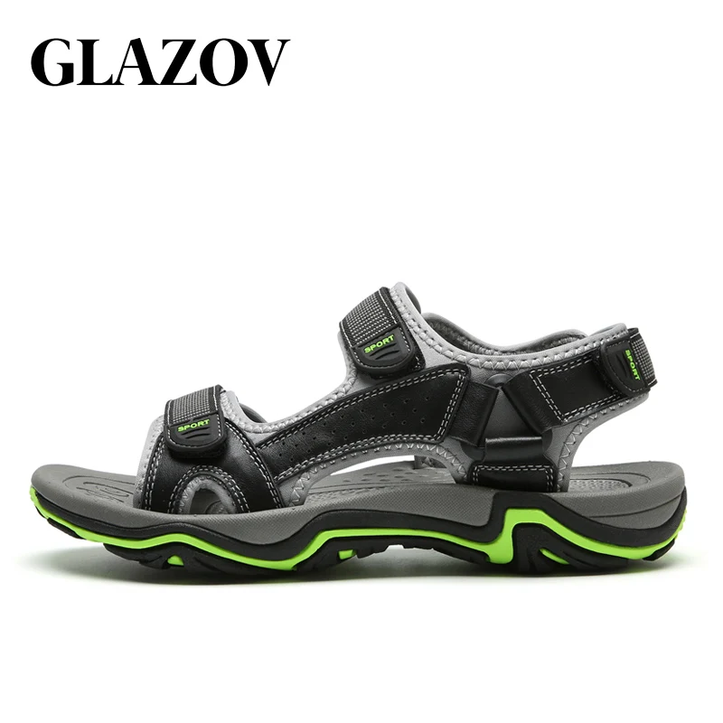 GLAZOV/Лидер продаж; Новинка; модная летняя пляжная Мужская обувь для отдыха; кожаные сандалии высокого качества; большие размеры; мужские сандалии; размеры 38-45 - Цвет: Dark Gray